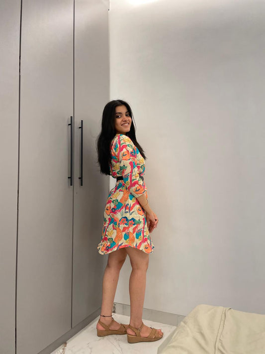 Colorblock Linen Short Dress