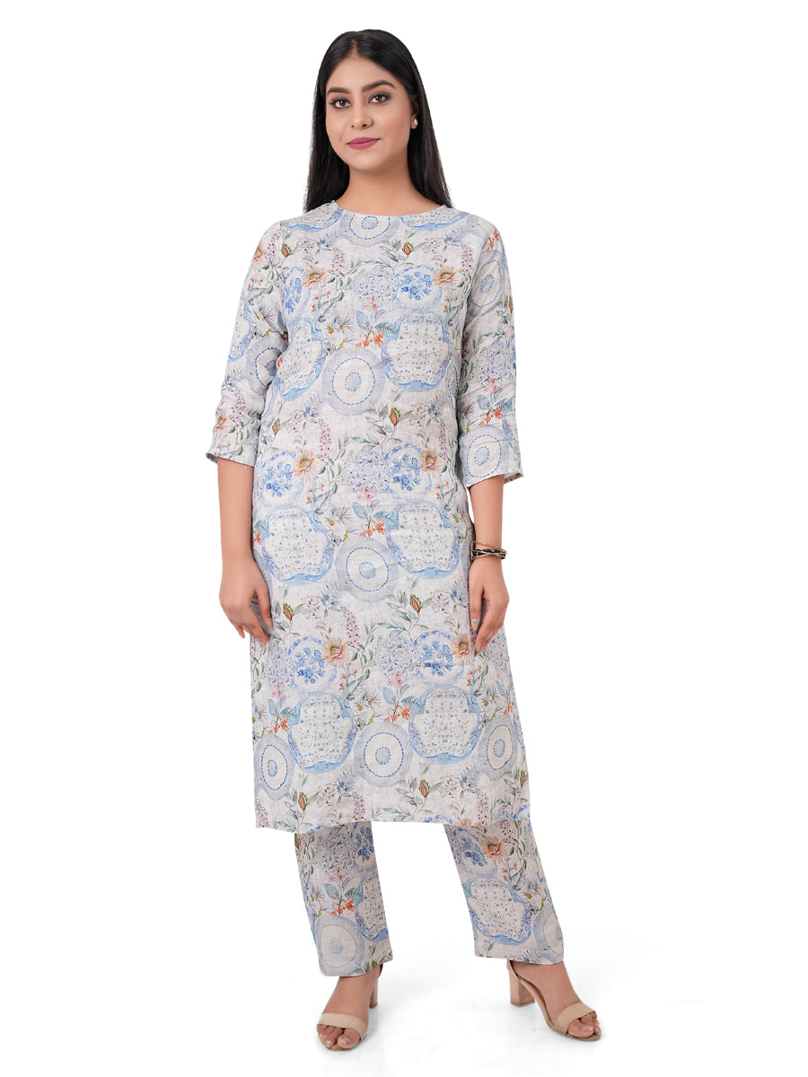 Printed Linen Kurti Pant Set