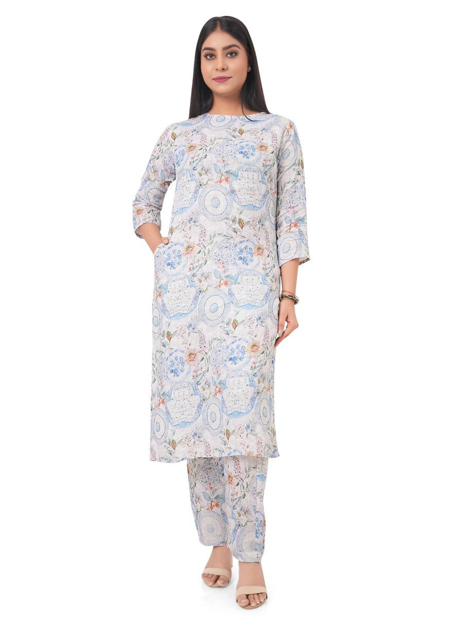 Printed Linen Kurti Pant Set