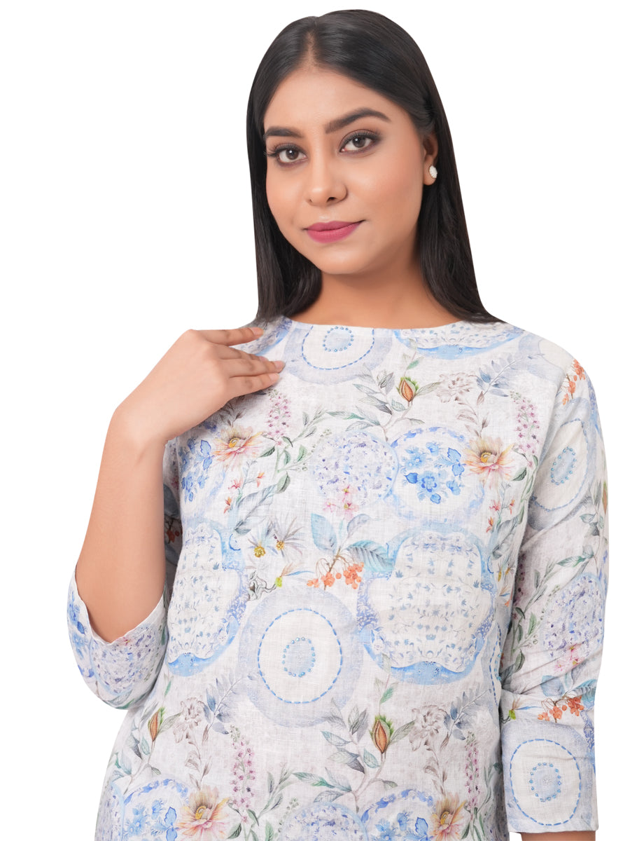Printed Linen Kurti Pant Set