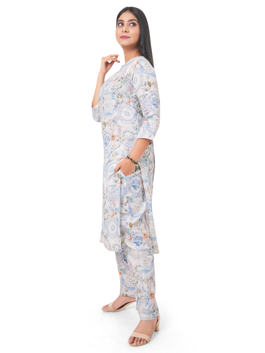 Printed Linen Kurti Pant Set