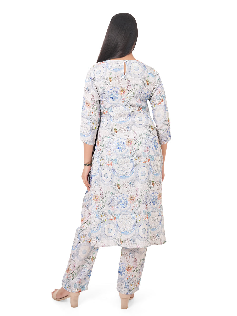 Printed Linen Kurti Pant Set