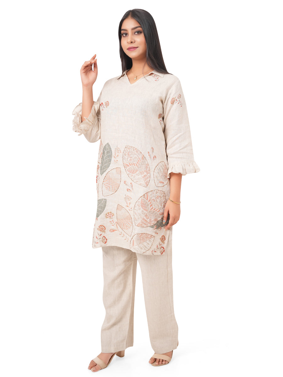 Natural Printed Linen Kurti Pant Set