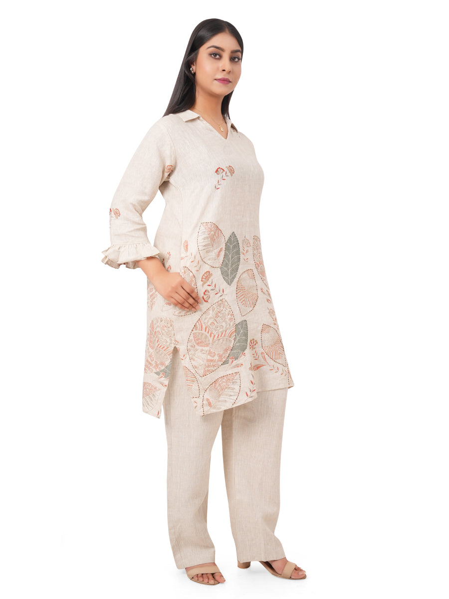 Natural Printed Linen Kurti Pant Set