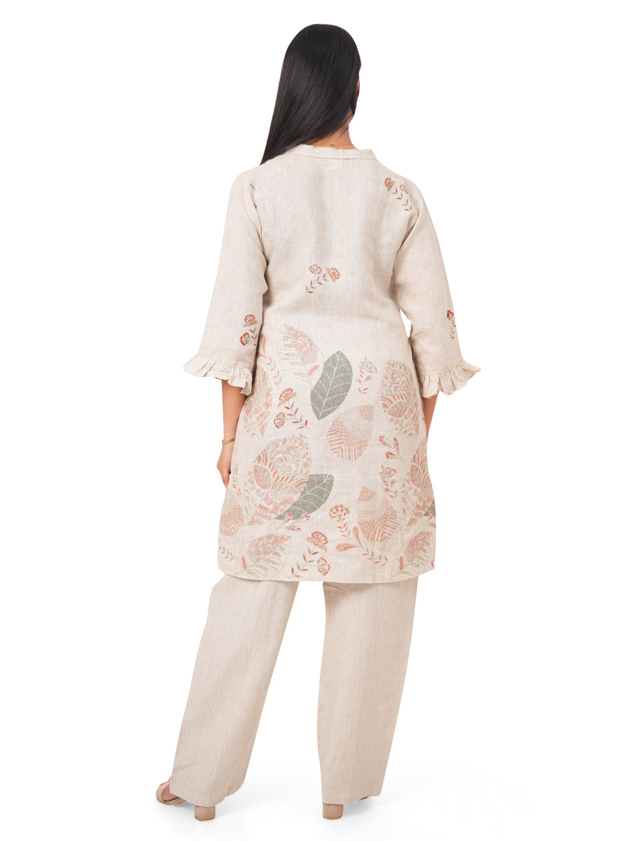 Natural Printed Linen Kurti Pant Set