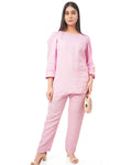 Blush Pink Embroidered Pure Linen Co-Ord Set Sabr India