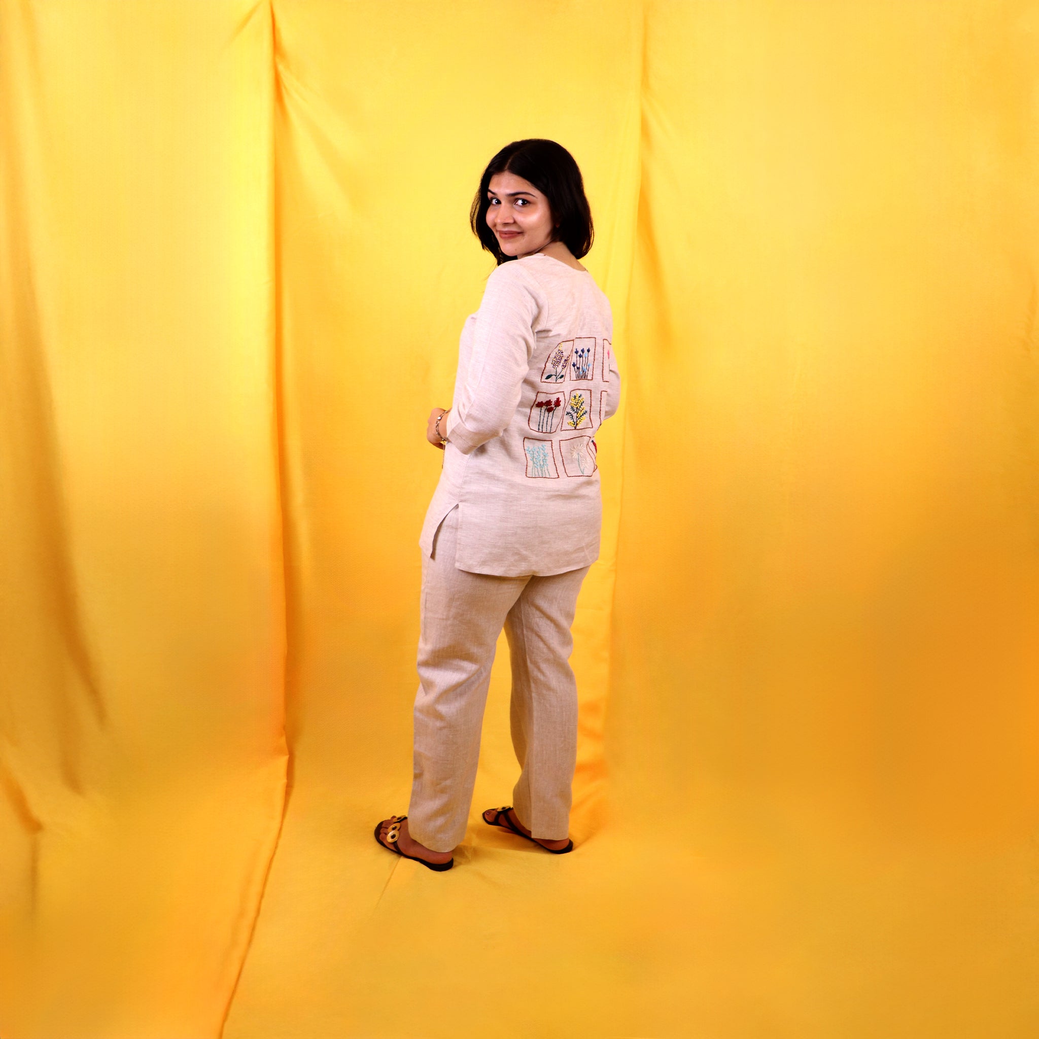Natural Linen Embroidered Top