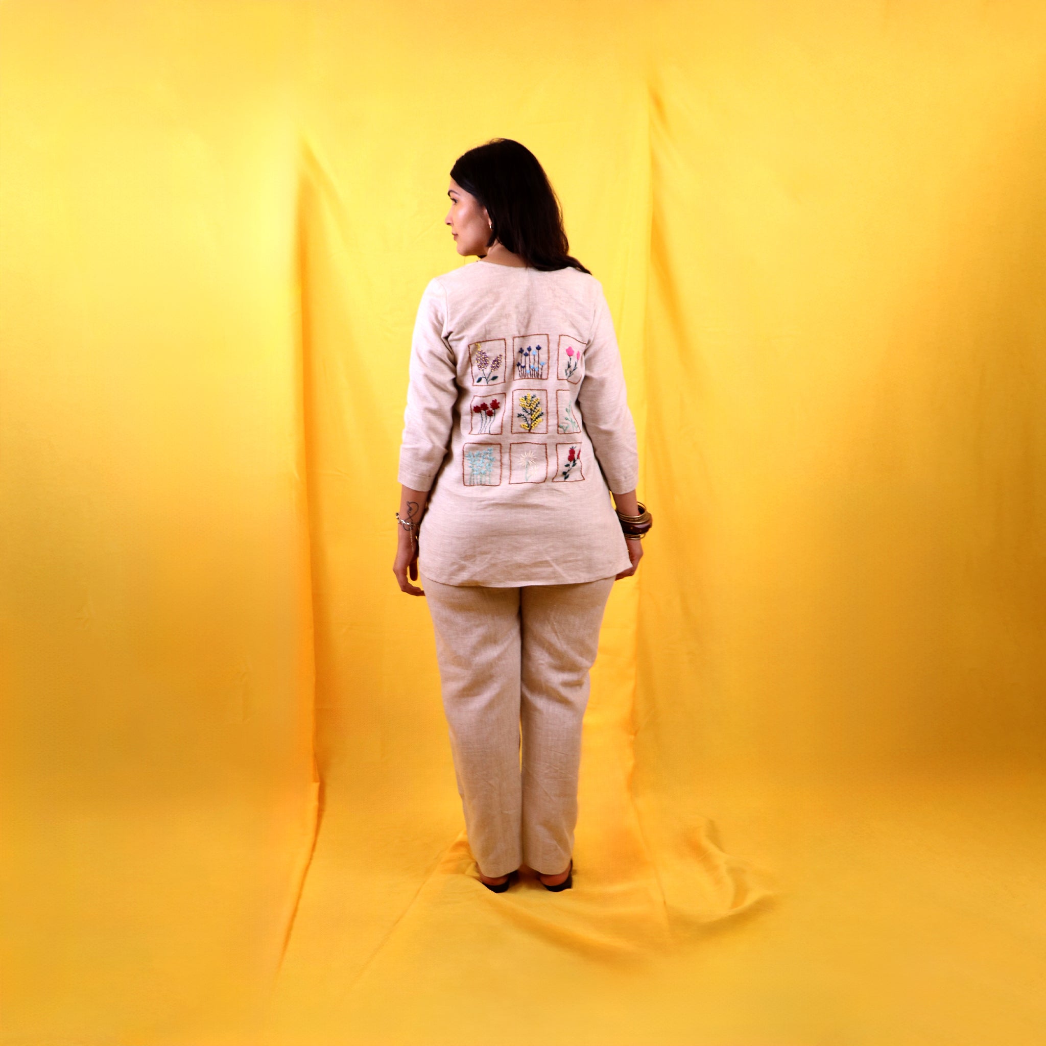 Natural Linen Embroidered Top