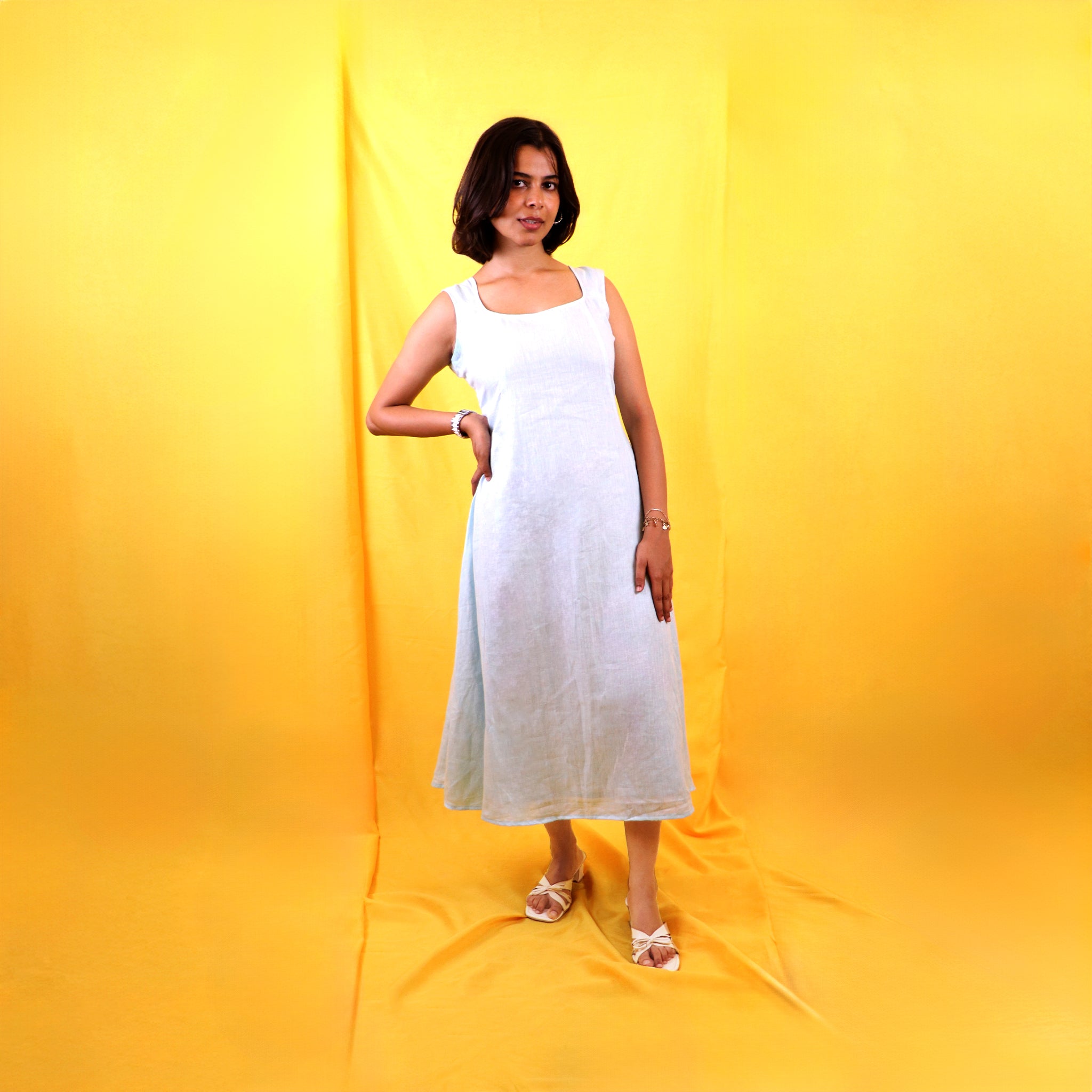 Sky Blue Corset Linen Dress