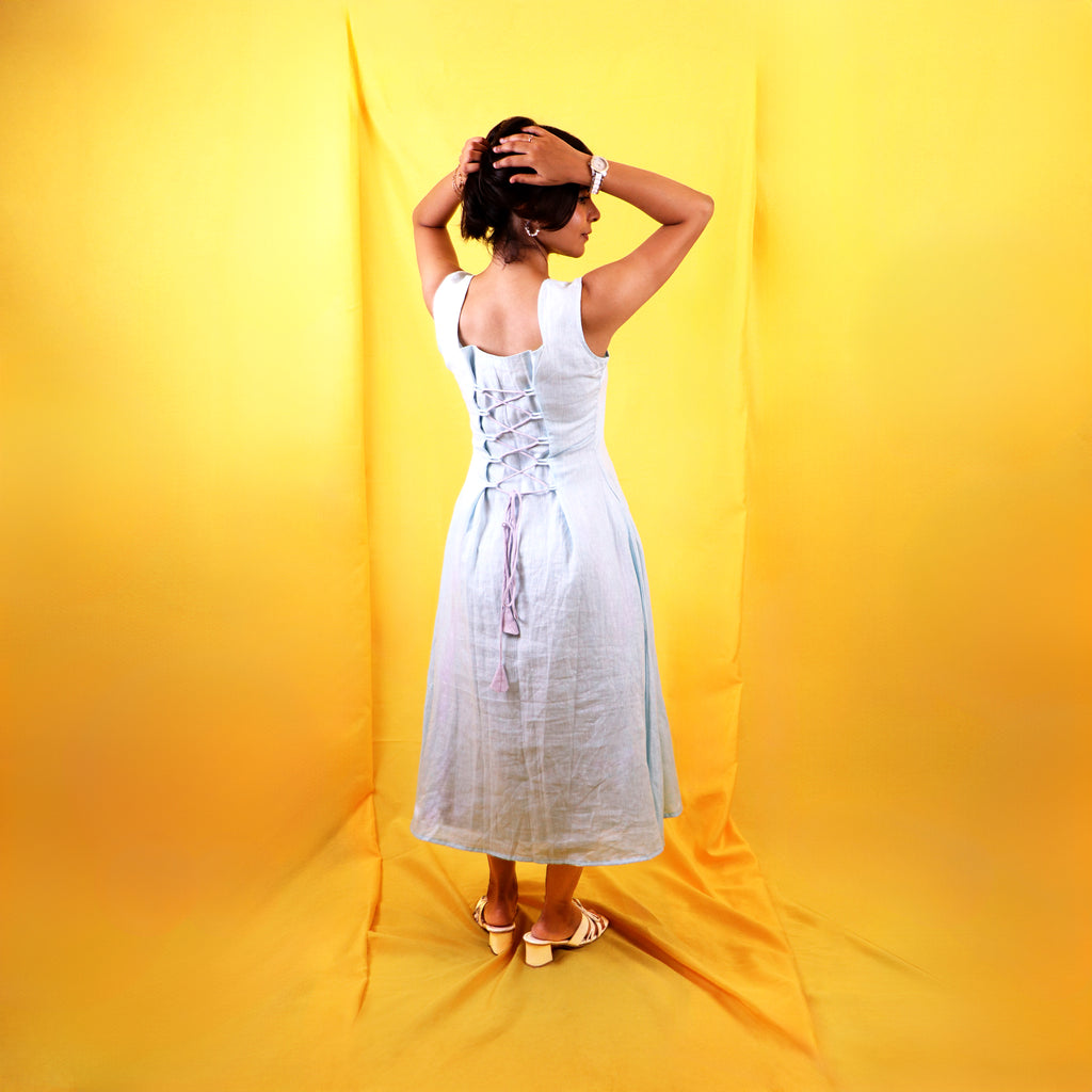 Sky Blue Corset Linen Dress