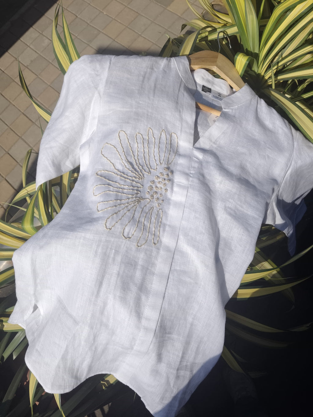 Hand-Embroidered Linen Statement Top