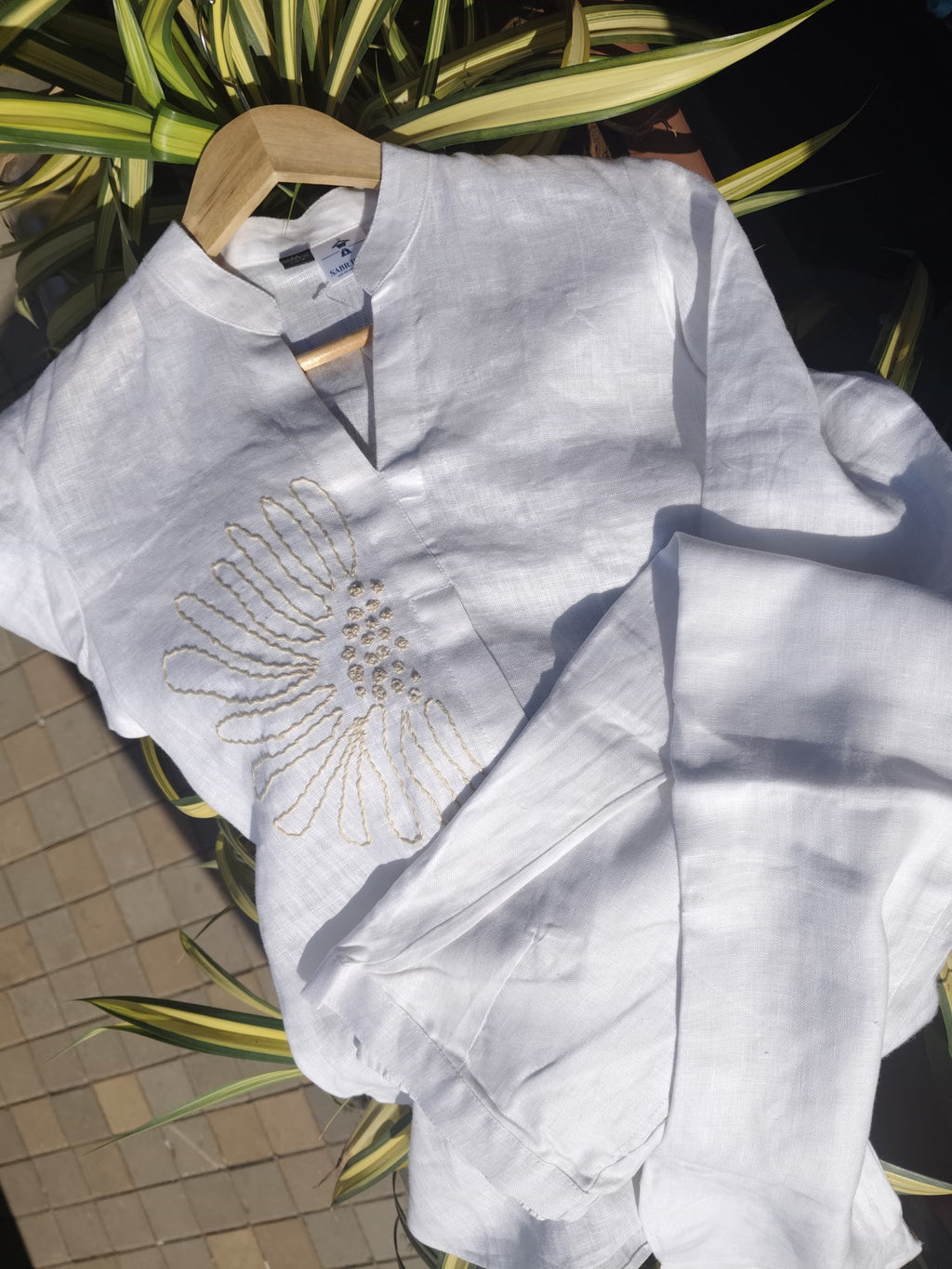 Hand-Embroidered Linen Statement Top