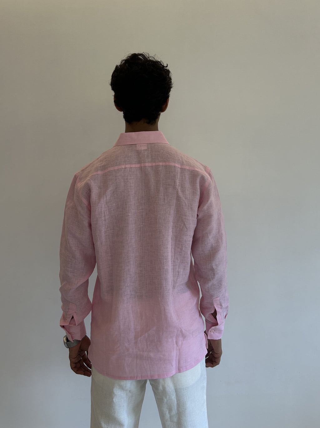Men's Pure Linen Shirt – Soft Pink Classic with Pocket 