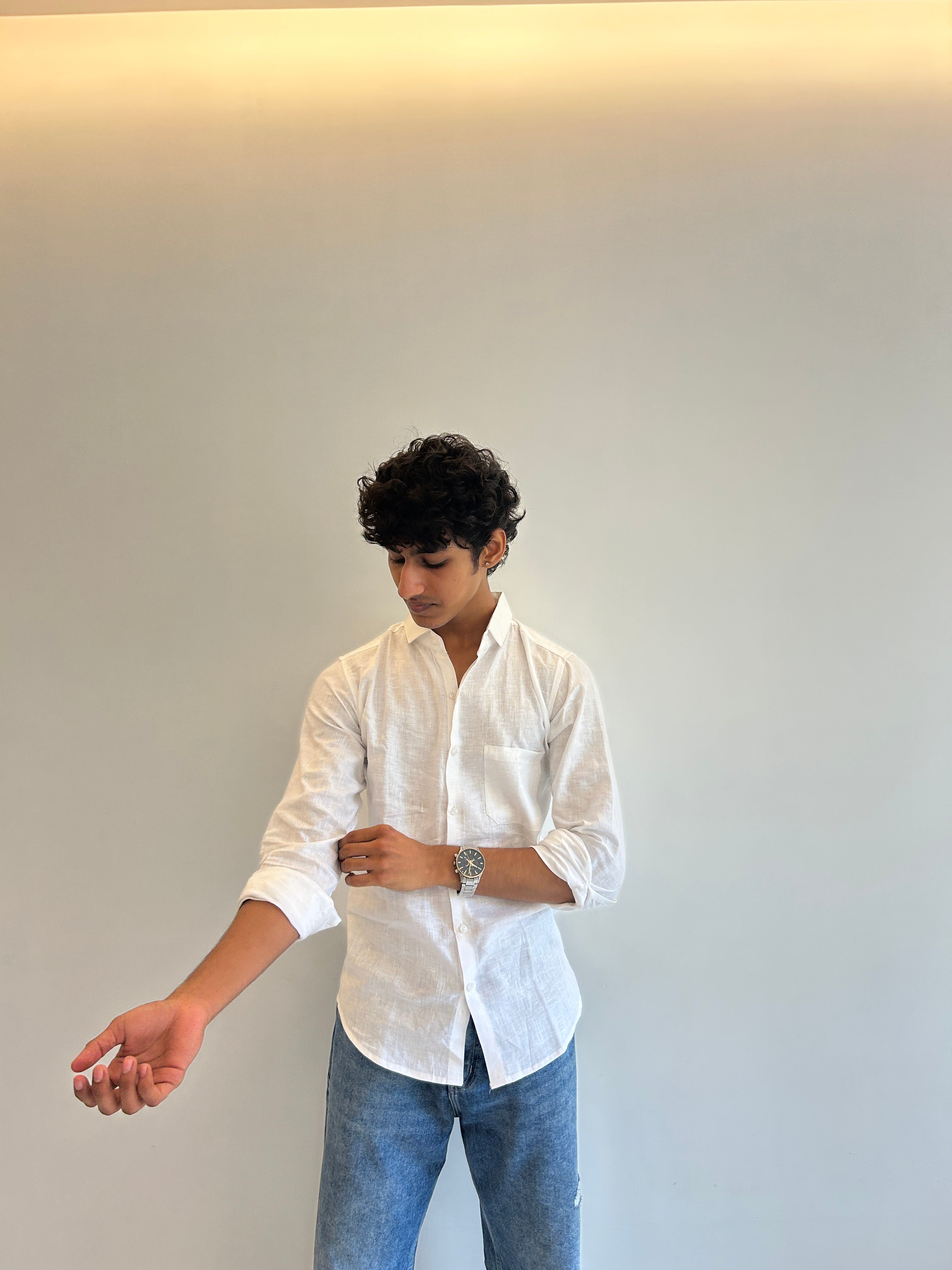 Men's Pure Linen Shirt – Classic White with Pocket 