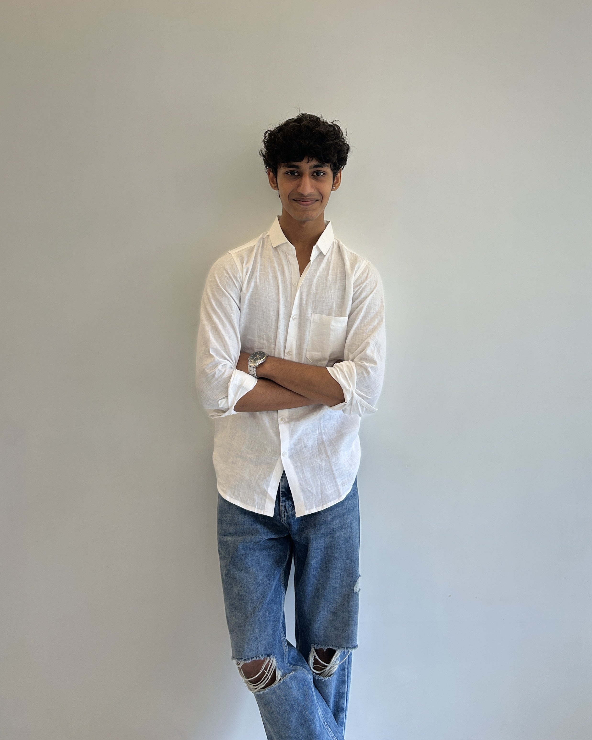 Men's Pure Linen Shirt – Classic White with Pocket 