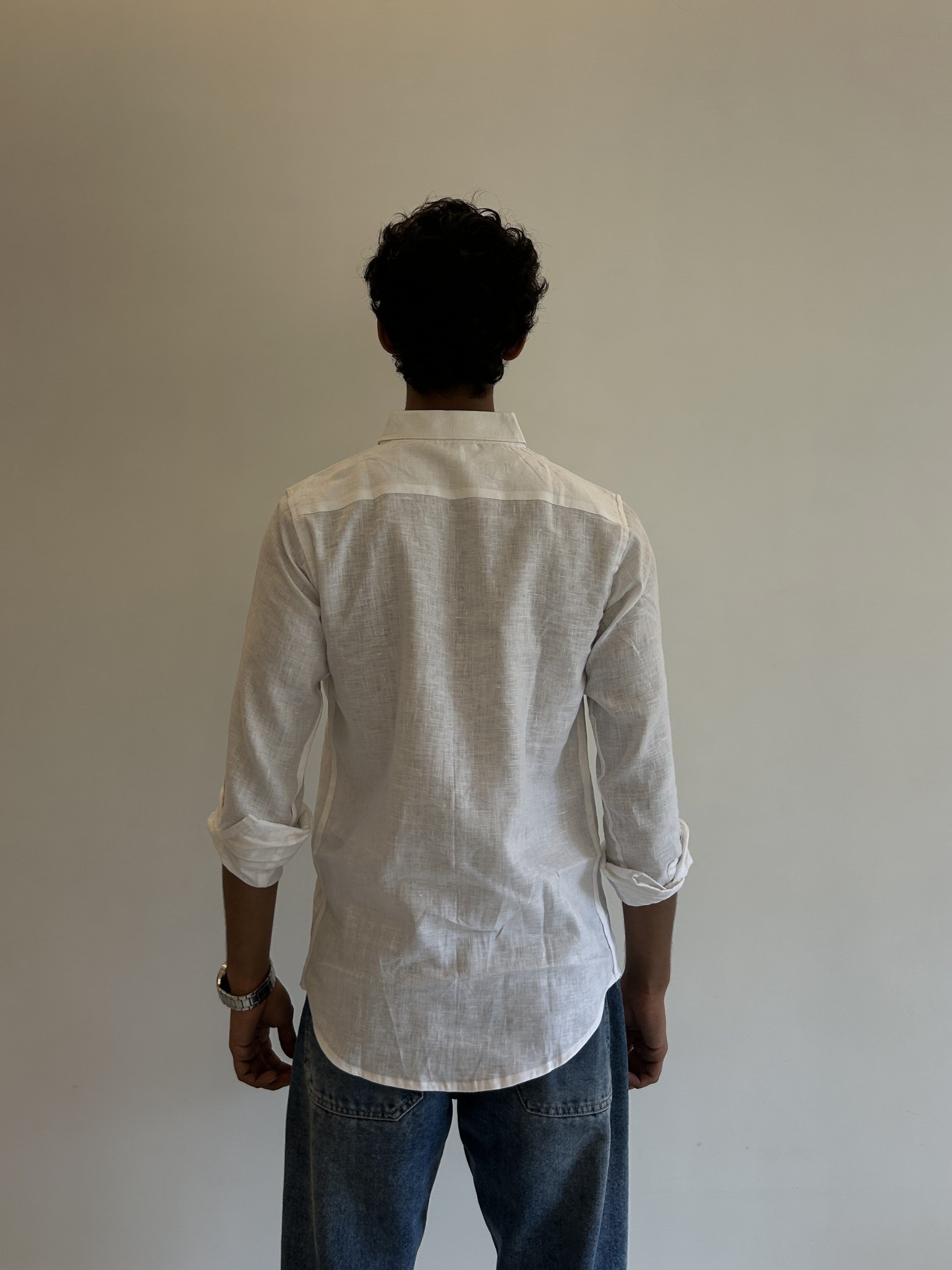 Men's Pure Linen Shirt – Classic White with Pocket 