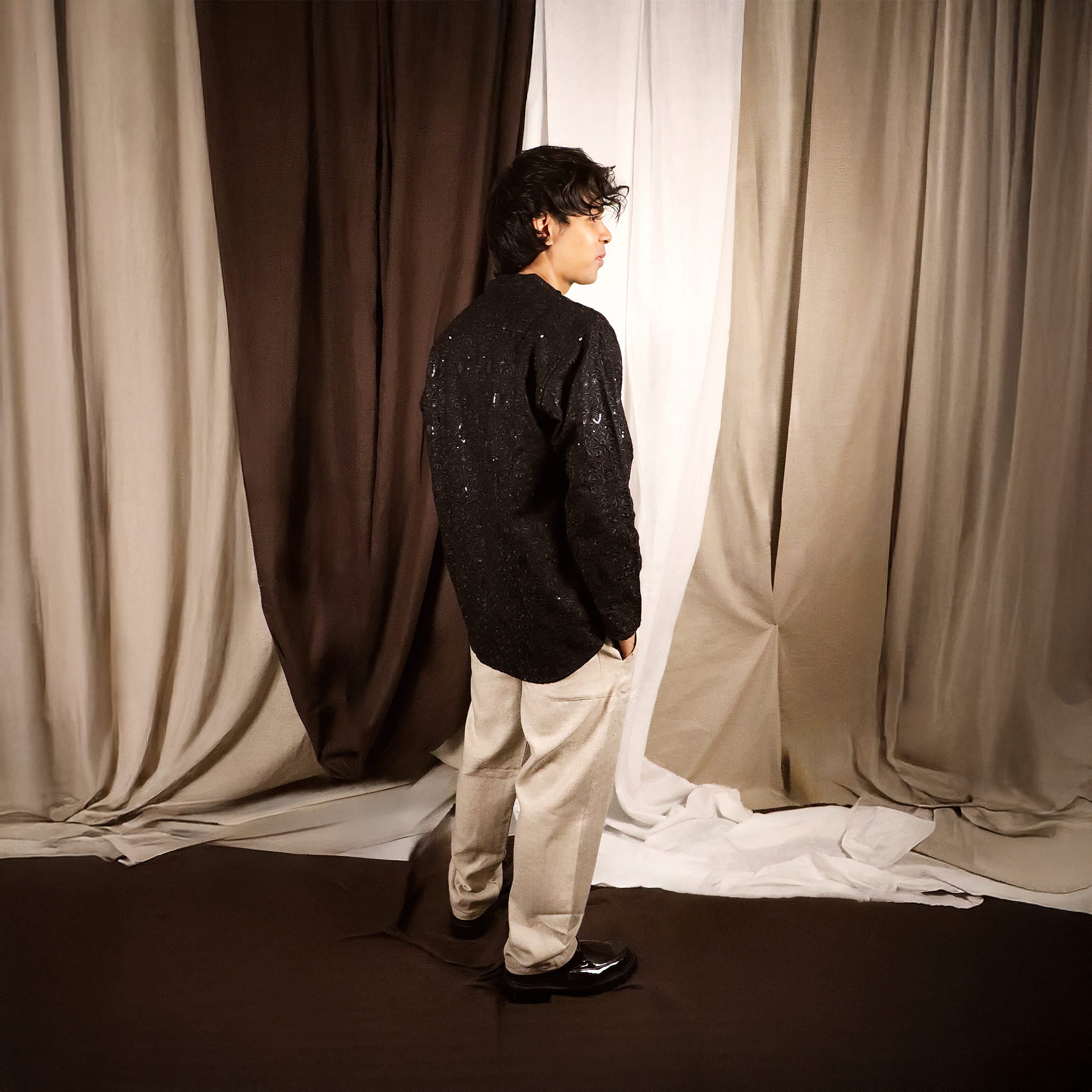 Black Short Linen Kurta