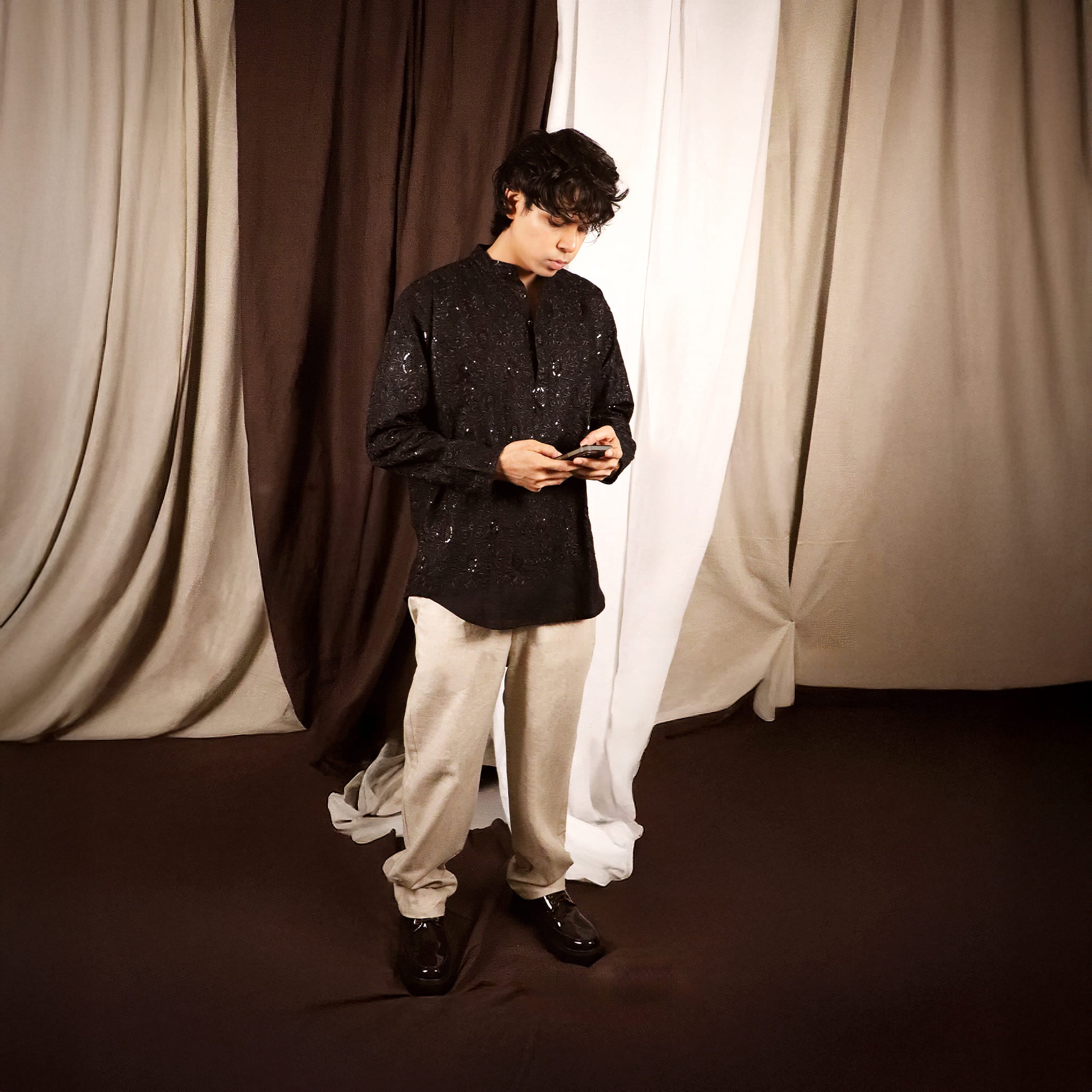 Black Short Linen Kurta