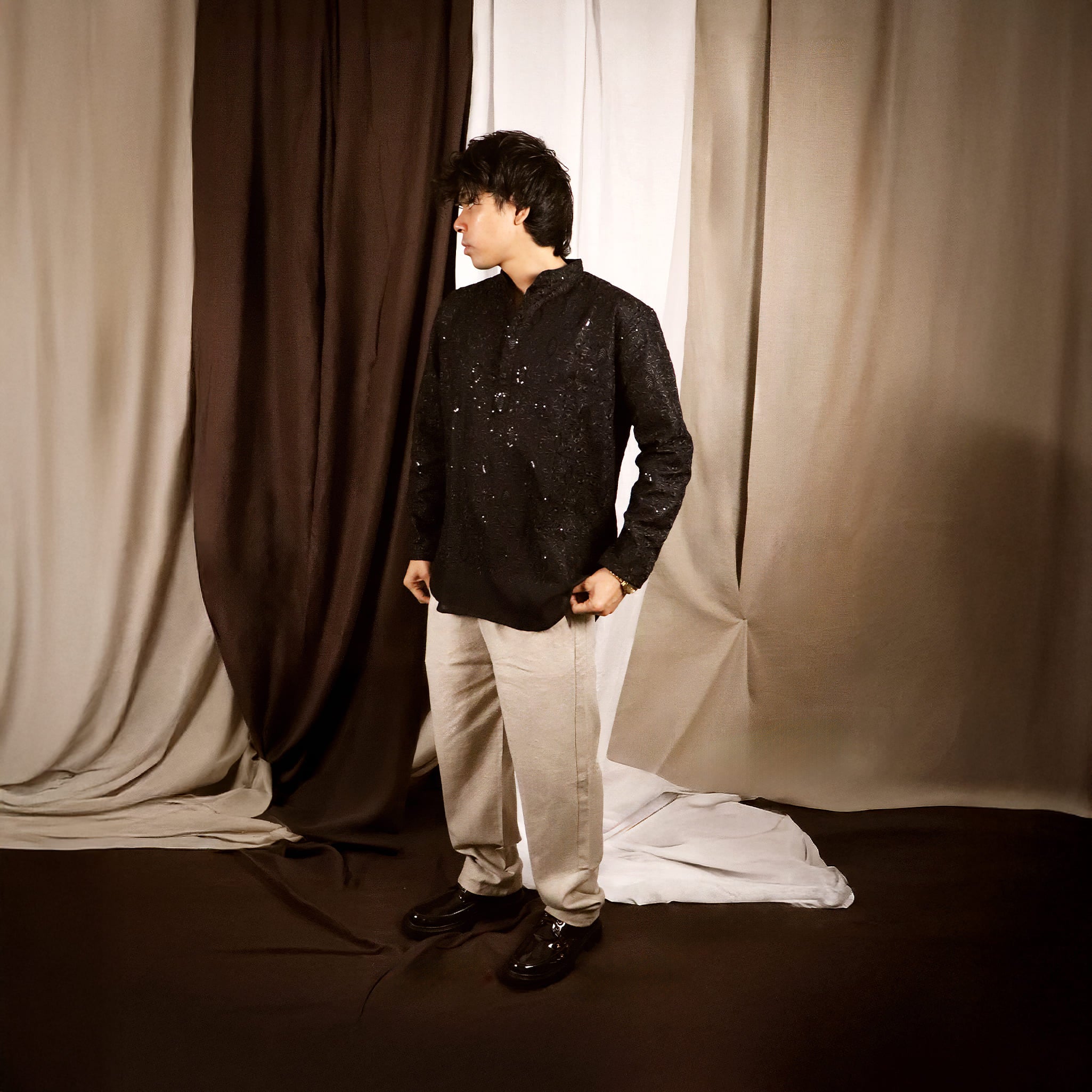 Black Short Linen Kurta