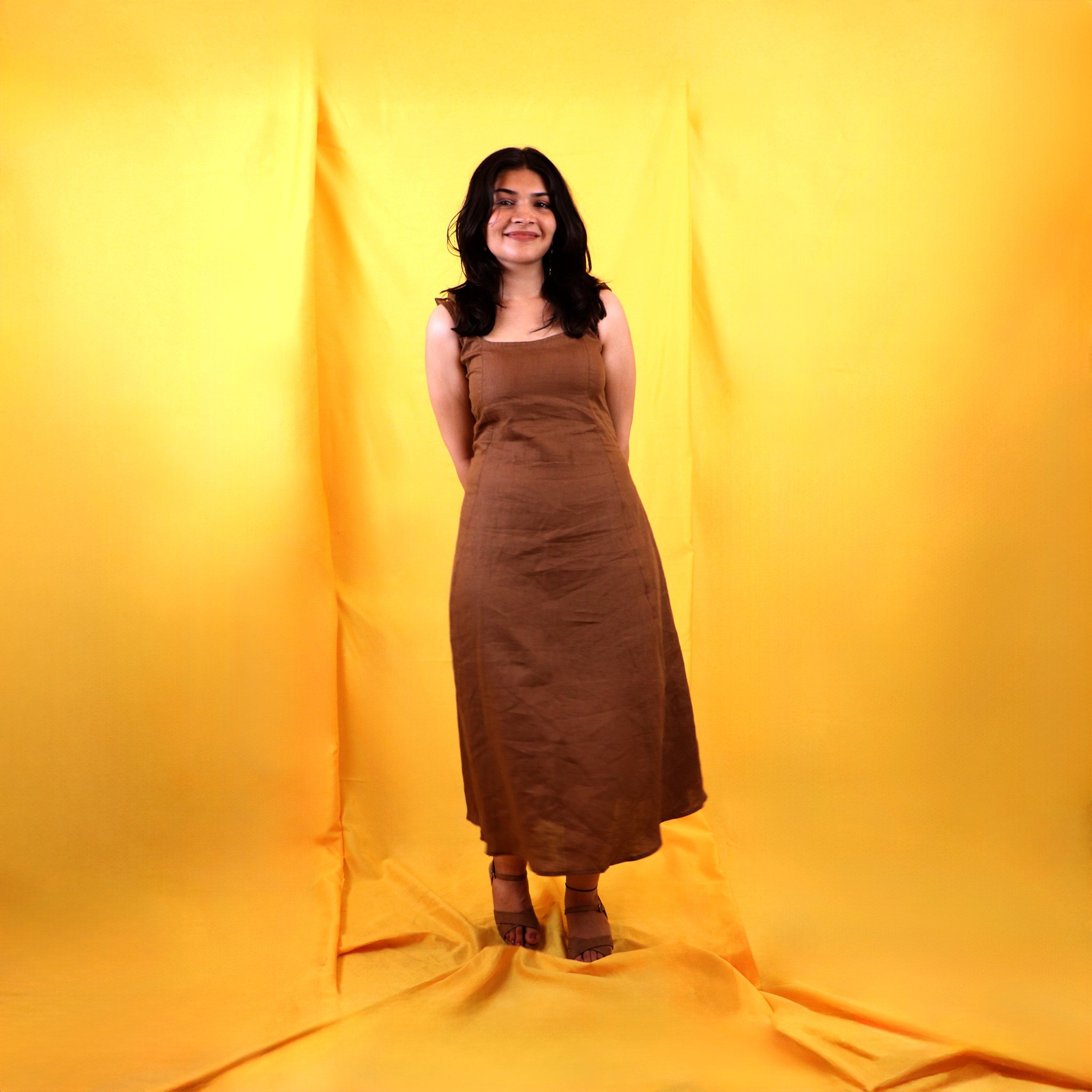 Brown Corset Linen Dress