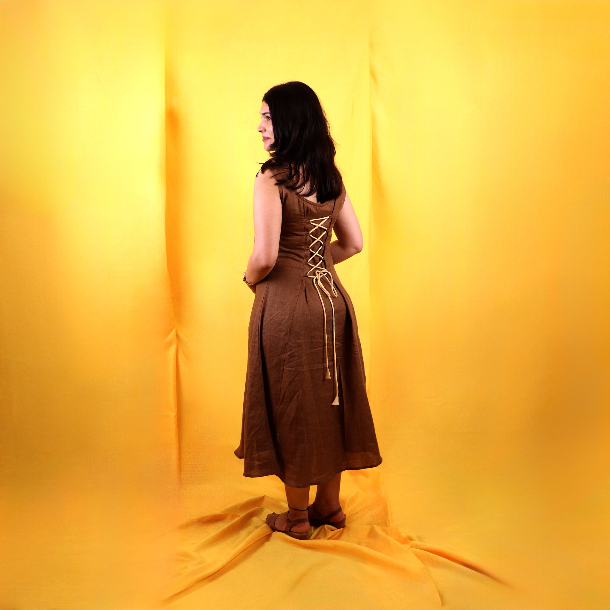 Brown Corset Linen Dress