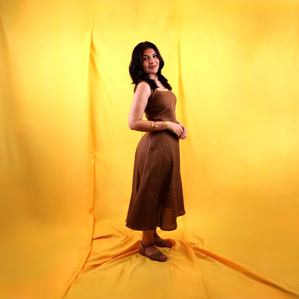 Brown Corset Linen Dress