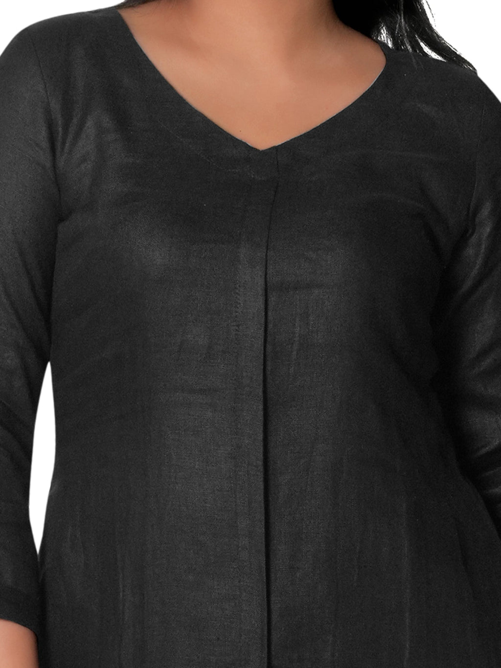 Solid Black Pure Linen Kurta Pant Co-Ord Set for Women 