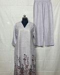 Lavender Bloom Linen Kurti Set