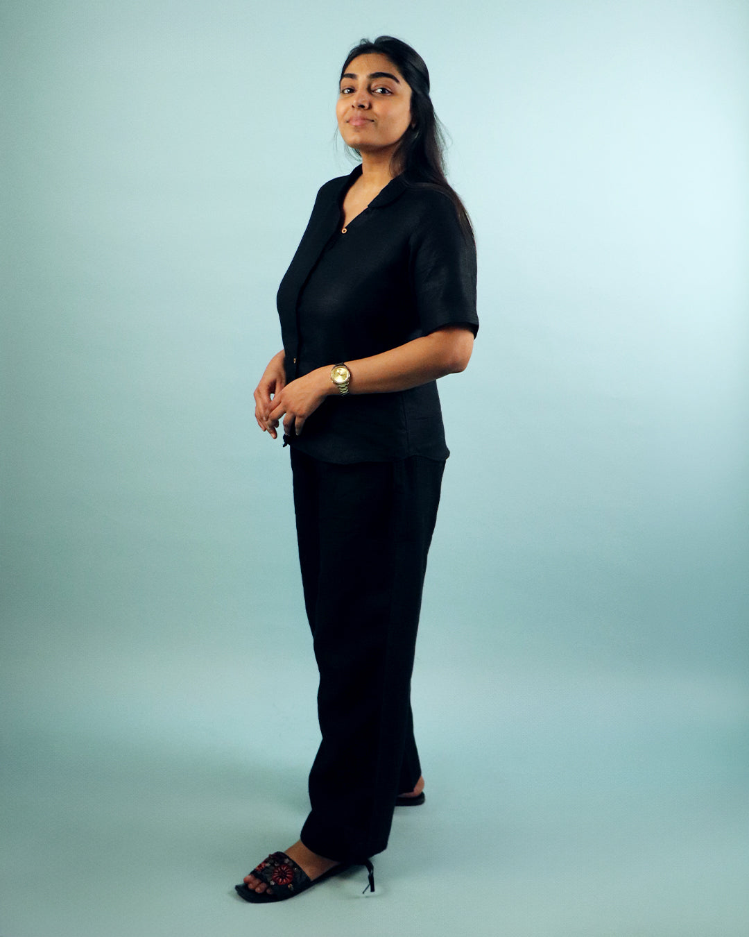 Pure Linen Co-ord Set in Black