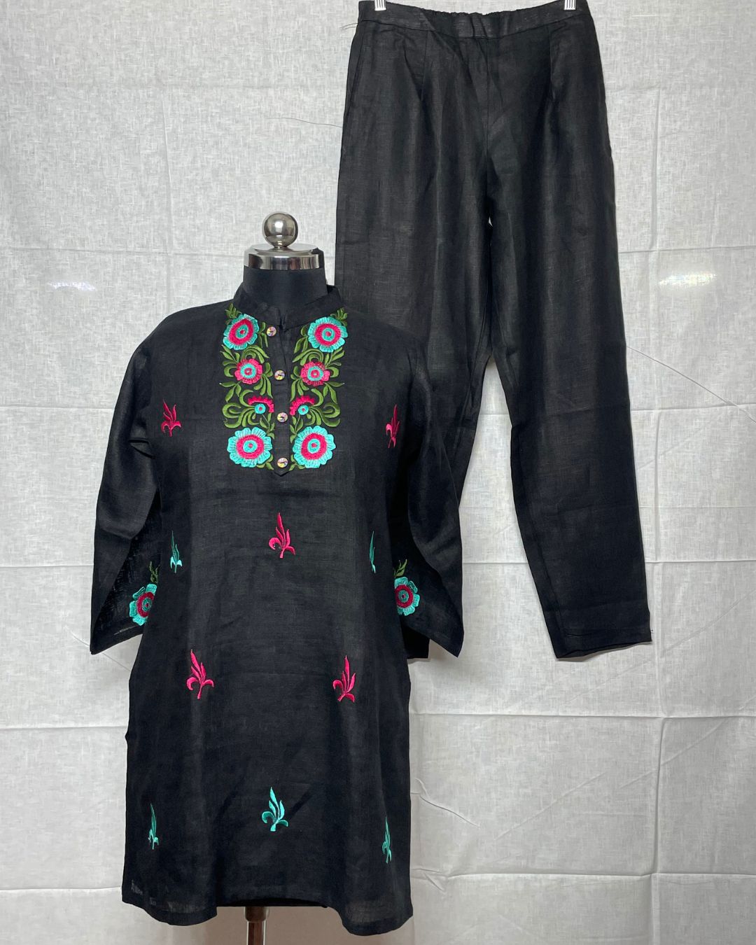 Black Linen Kurti Set
