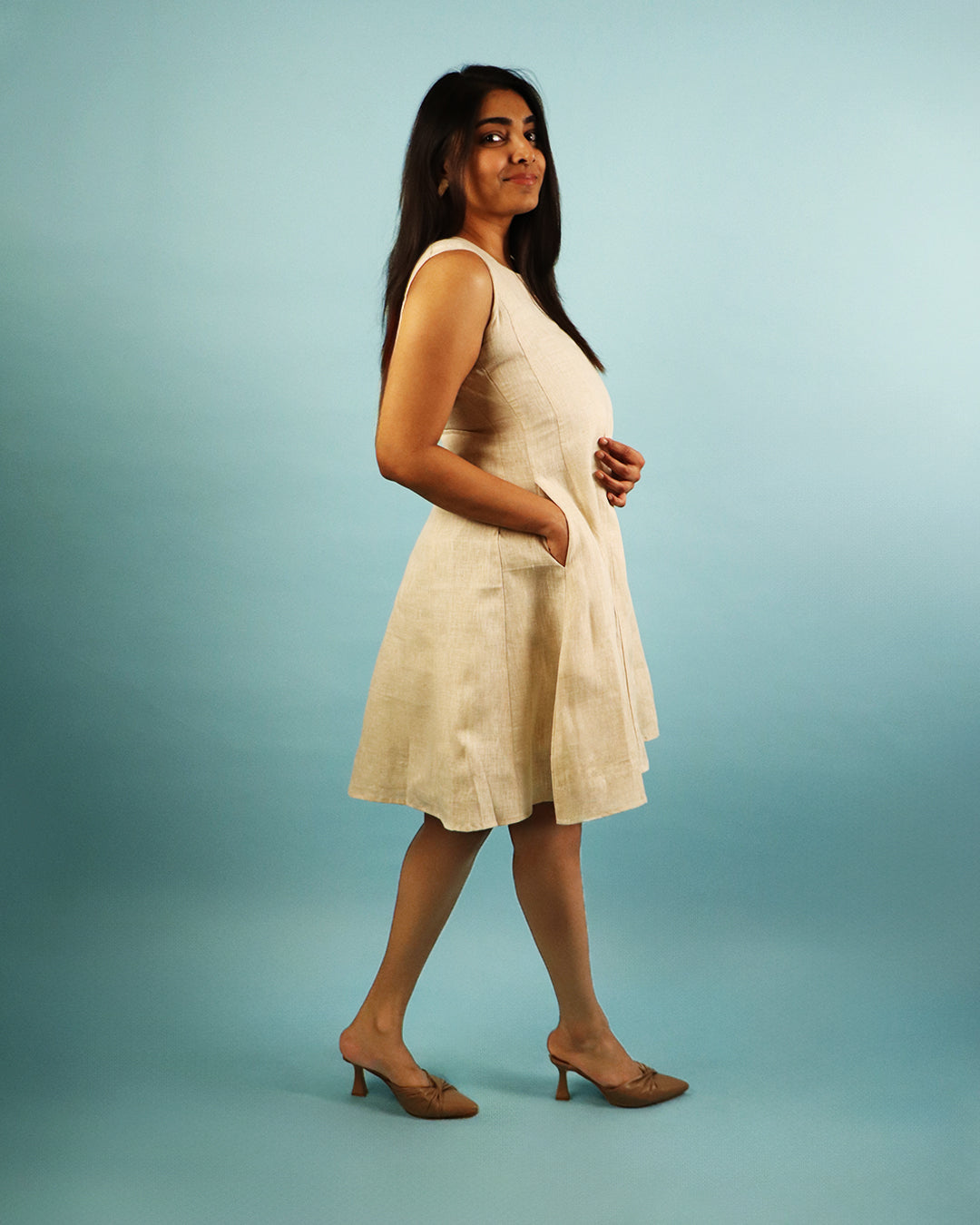 Natural Pure Linen A-Line Dress