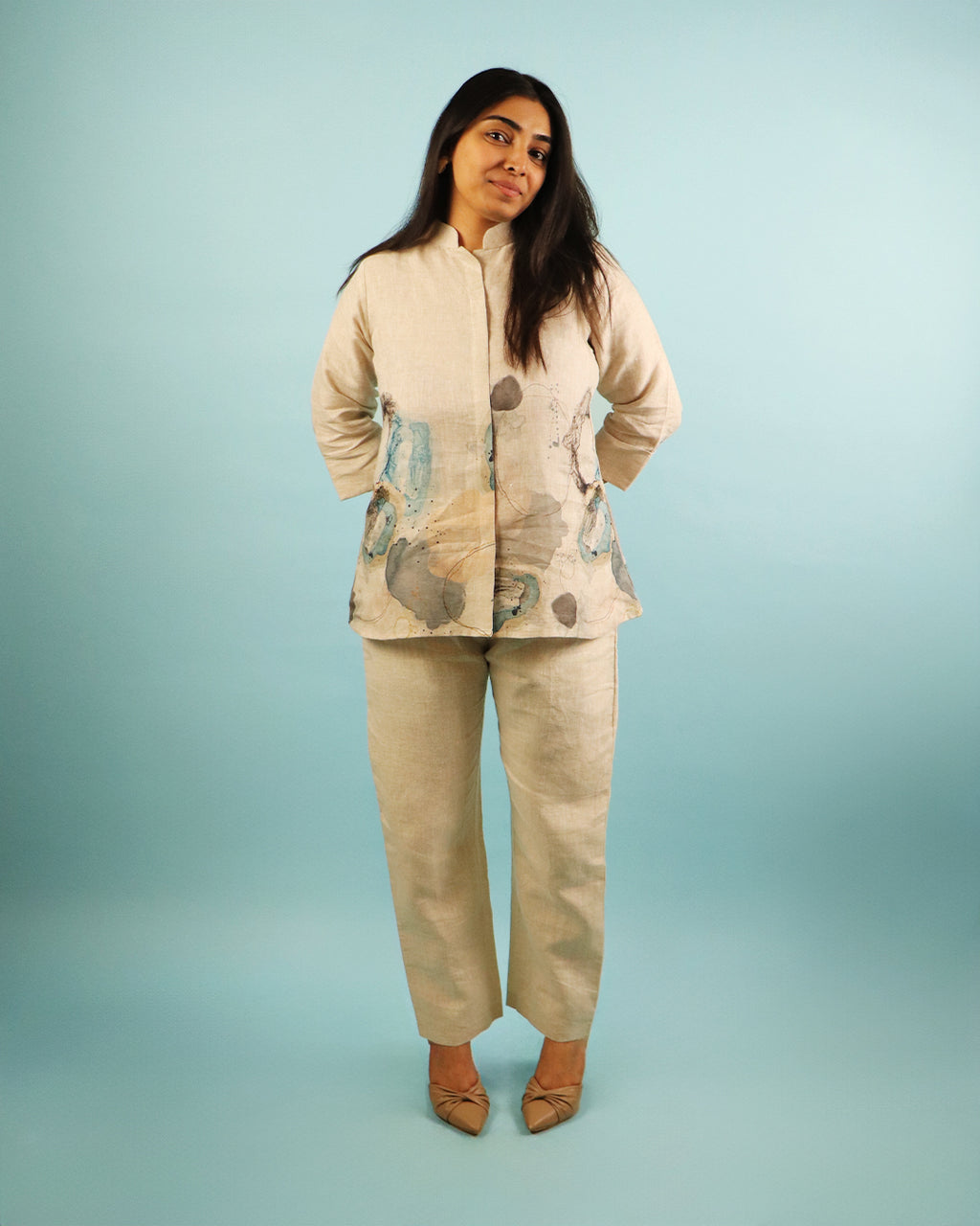 Abstract Printed Linen Top