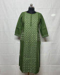 Olive Embroided Pure Linen Kurti