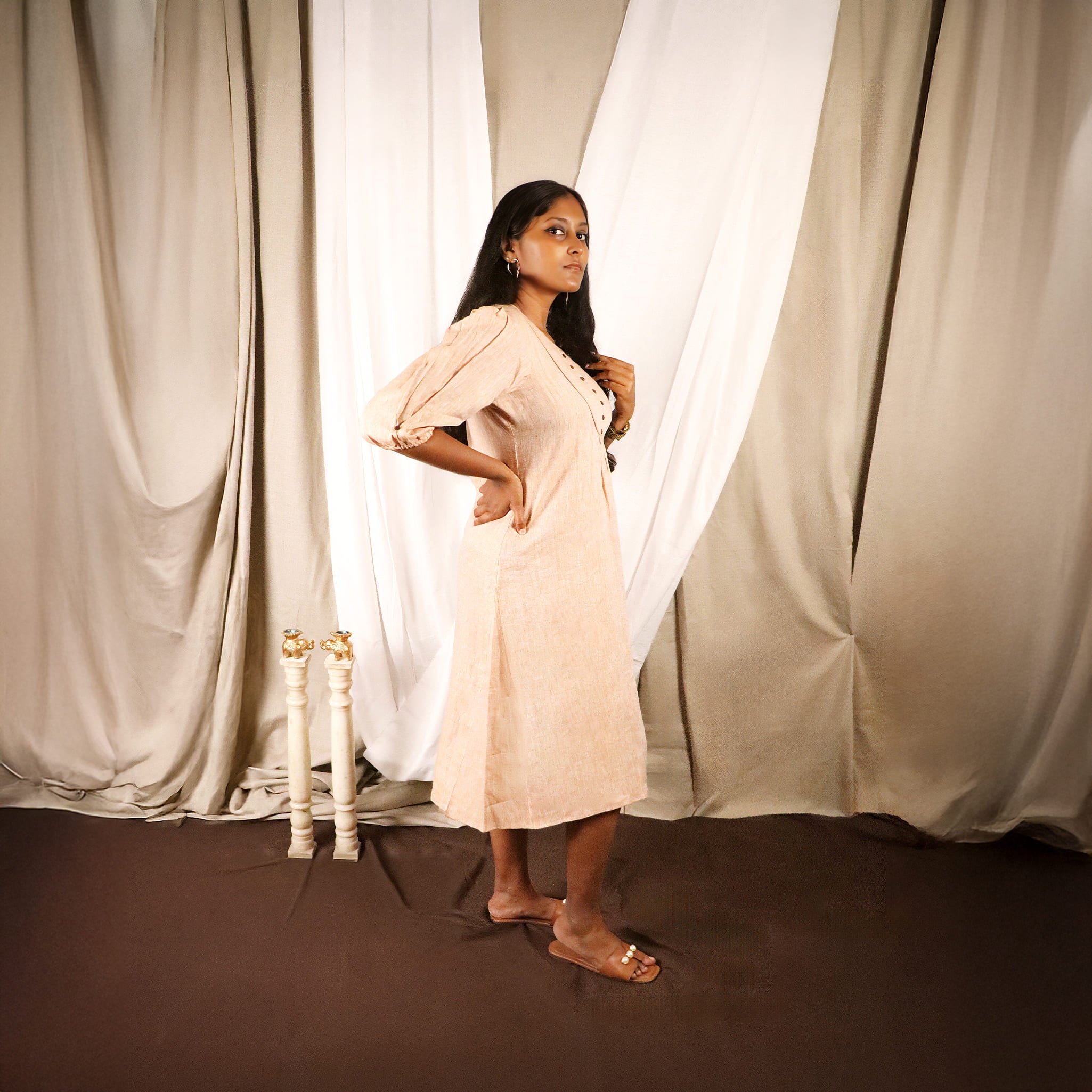 Button-Detail Linen Midi Dress | 100% Linen | Sabr India Button-Detail Linen Midi Dress | 100% Linen | Sabr India