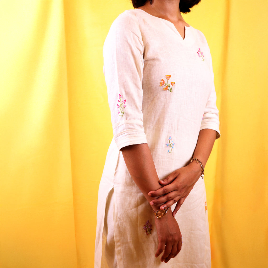 Pearl White Blossom Linen Set