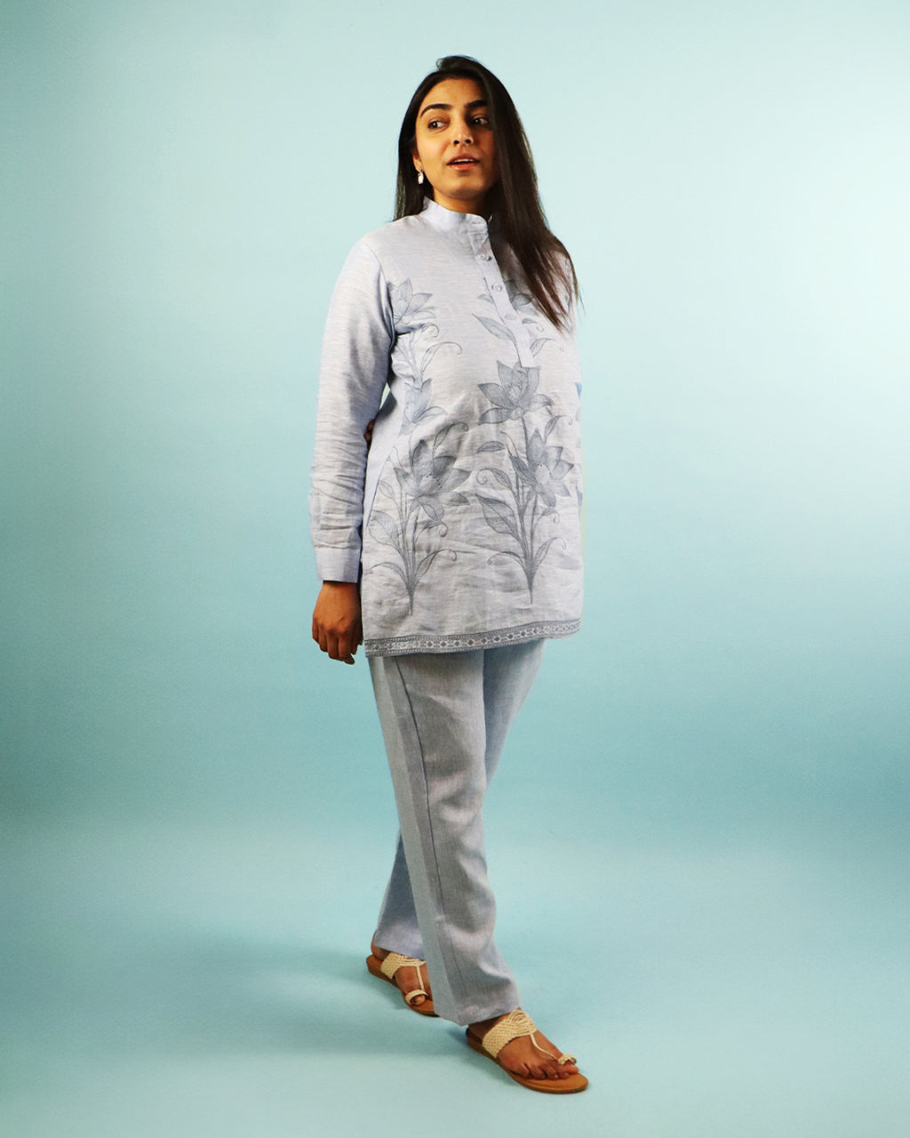 Pure Linen Co-ord Set in Ice Blue