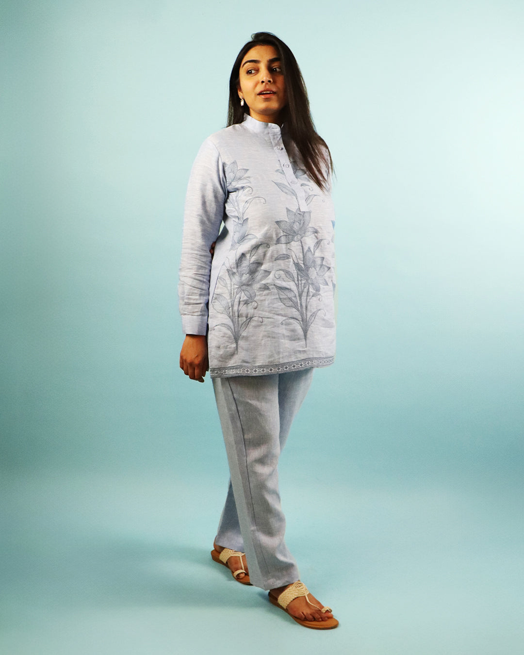 Pure Linen Co-ord Set in Ice Blue