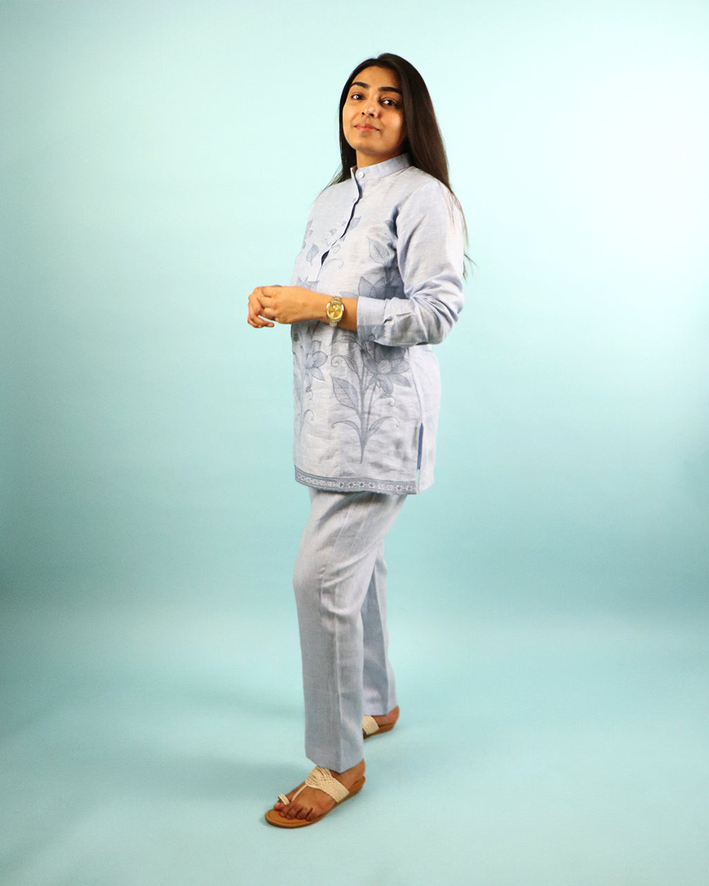 Pure Linen Co-ord Set in Ice Blue