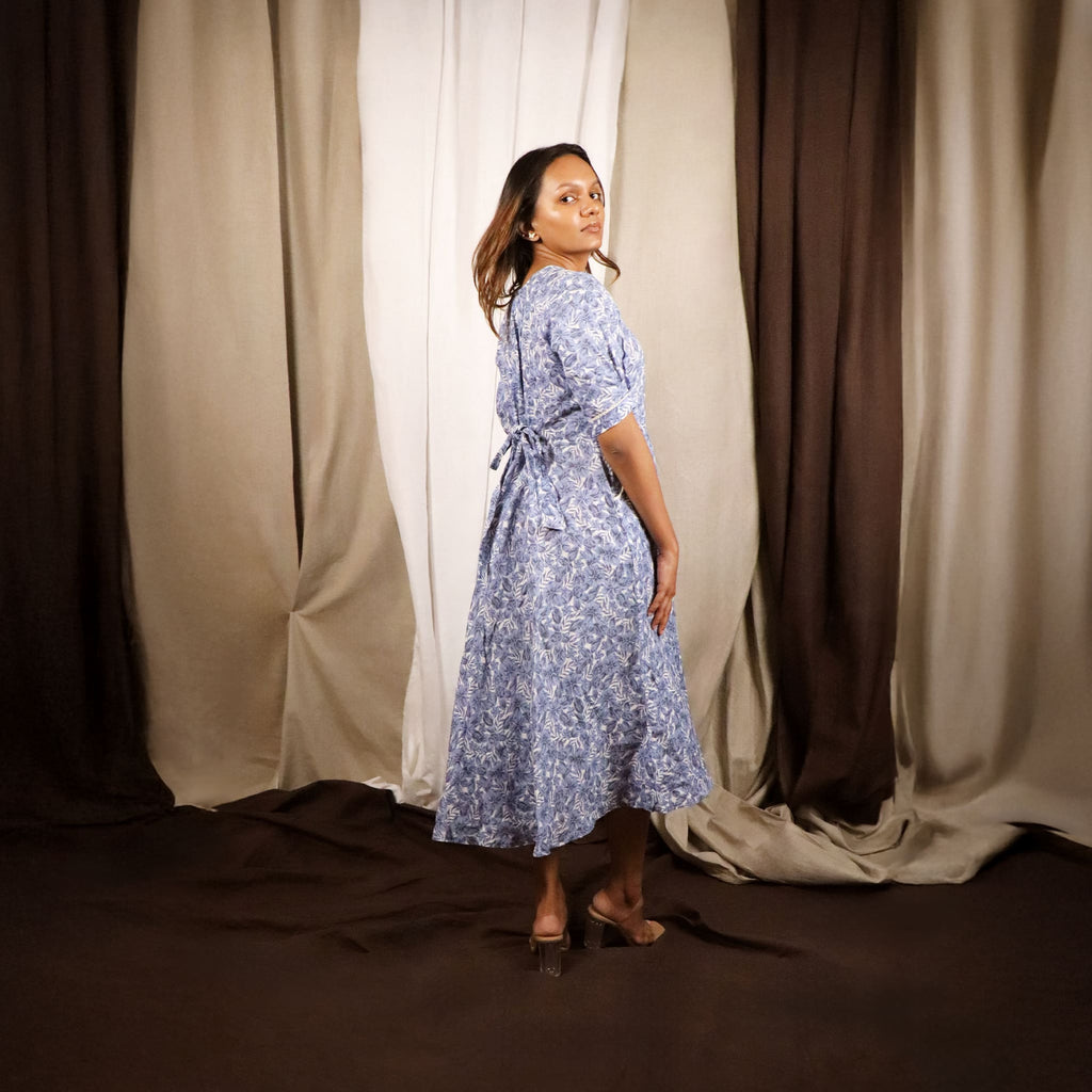 Printed Linen Midi Dress