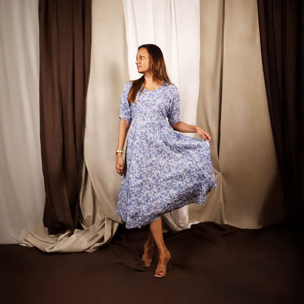 Printed Linen Midi Dress