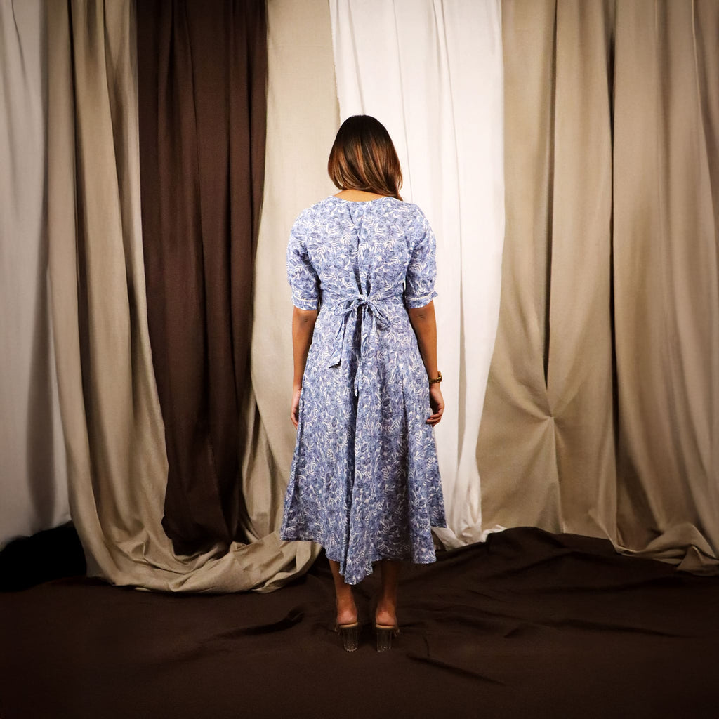 Printed Linen Midi Dress