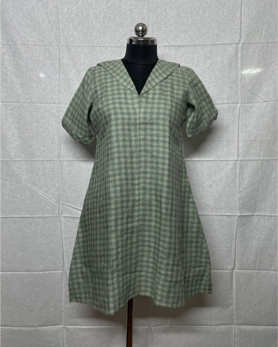 Sage Check Pure Linen Dress