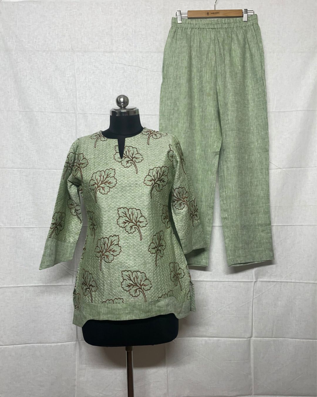 Sage Green Leaf Linen Co-ord Set