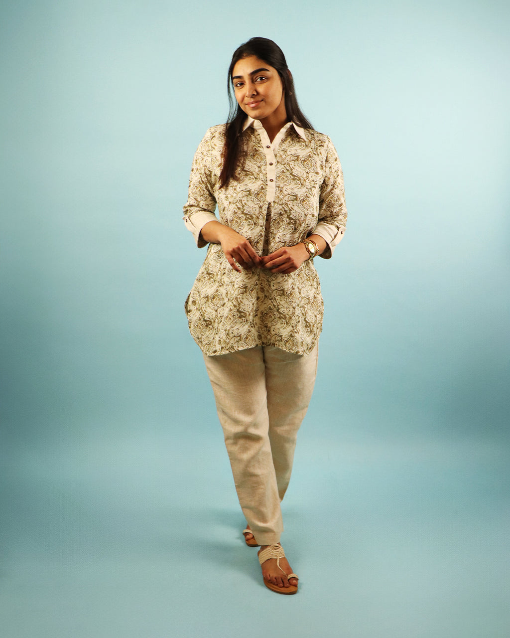 Sand Paisley Linen Kurta