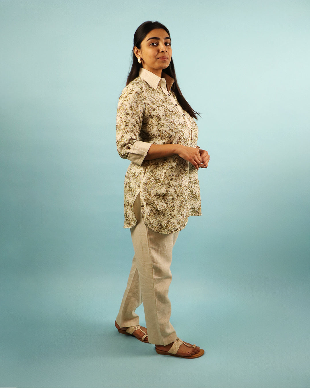 Sand Paisley Linen Kurta