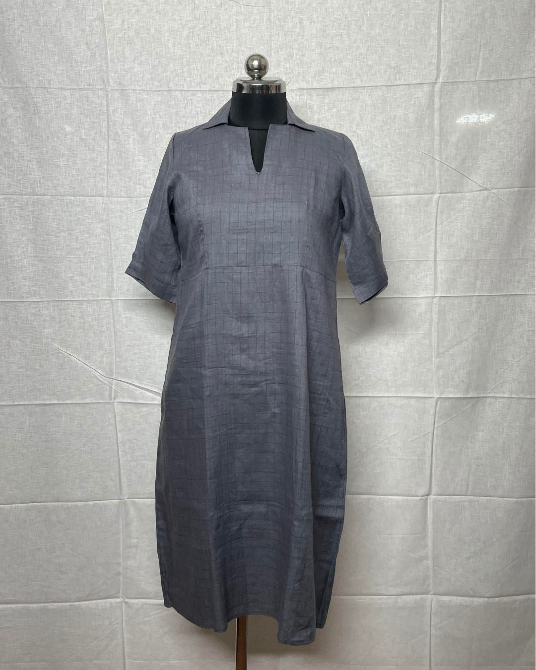 Steel Mist Pure Linen Dress