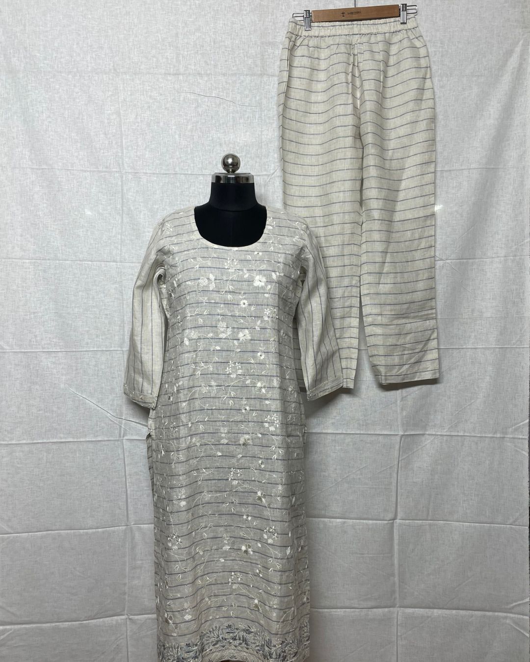 Stone Beige Linen Kurti Set