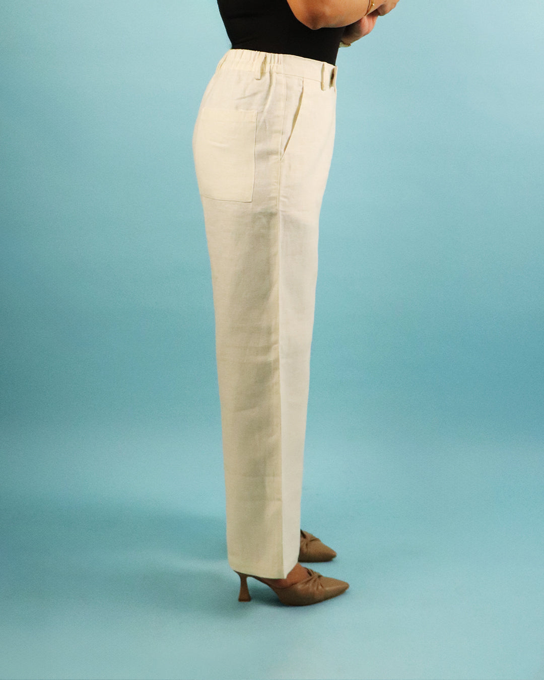 Unisex Pure Linen Pants in Beige
