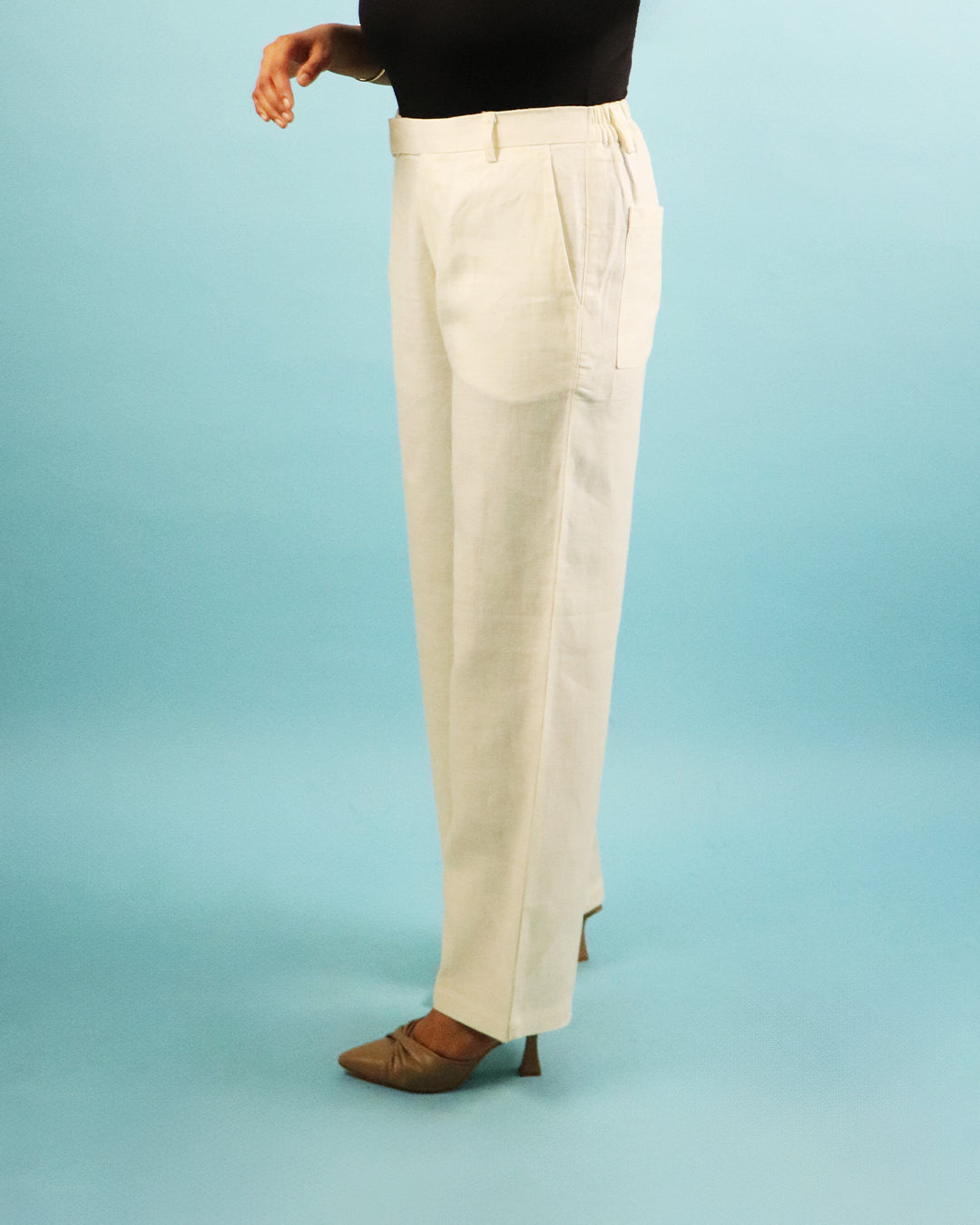 Unisex Pure Linen Pants in Beige