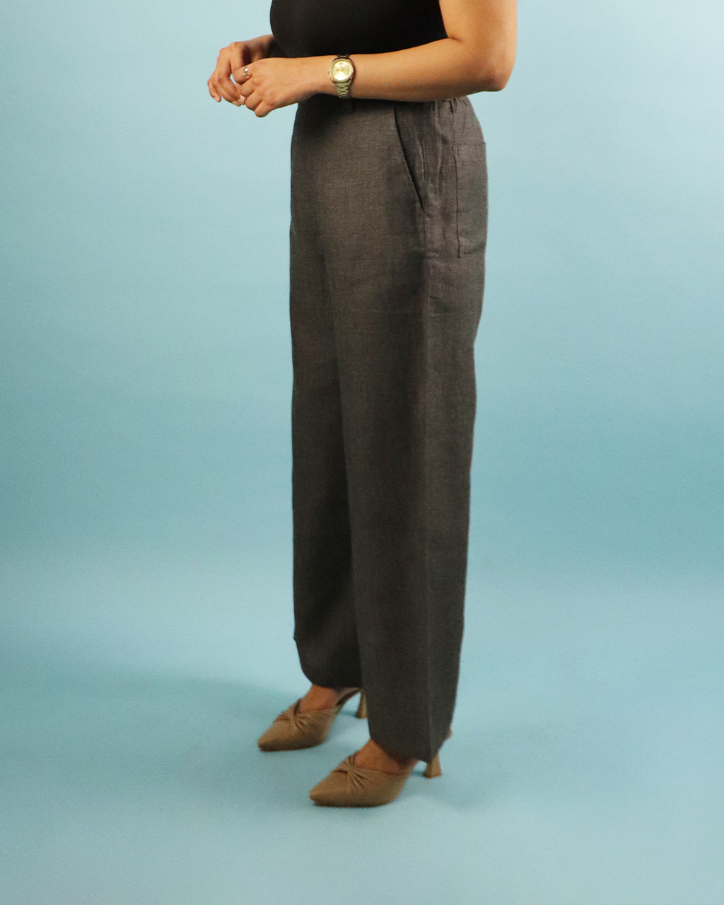Unisex Pure Linen Pants in Charcoal Grey